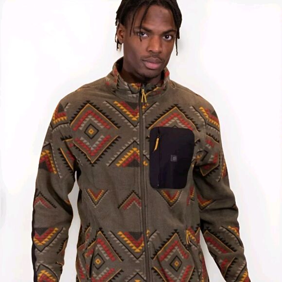 Roark Fleece Adult L Green Manawa Tapu Maori Tribal Full Zip Outdoor Aztec NOWT
